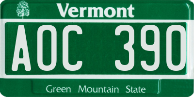 VT license plate AOC390