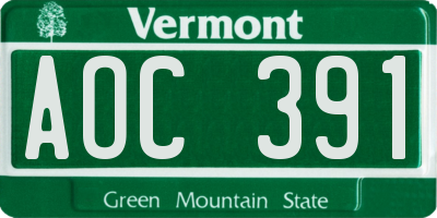 VT license plate AOC391