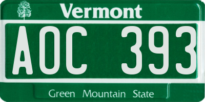 VT license plate AOC393