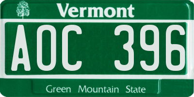 VT license plate AOC396