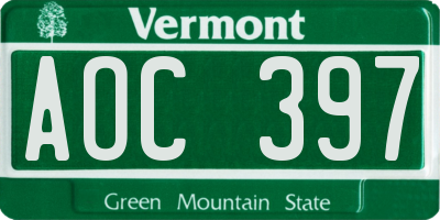 VT license plate AOC397