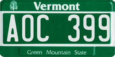 VT license plate AOC399