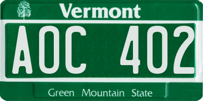 VT license plate AOC402