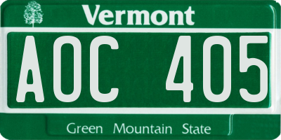 VT license plate AOC405