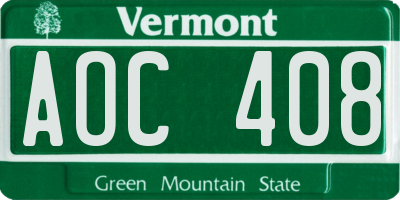 VT license plate AOC408
