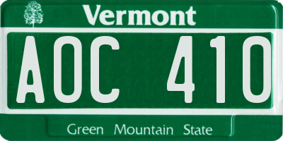 VT license plate AOC410