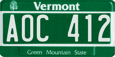 VT license plate AOC412