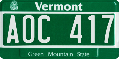 VT license plate AOC417