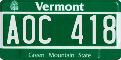 VT license plate AOC418
