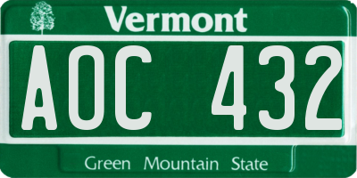 VT license plate AOC432