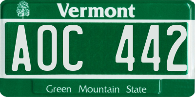 VT license plate AOC442