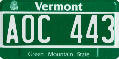 VT license plate AOC443