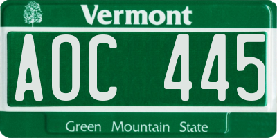 VT license plate AOC445