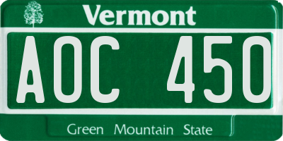 VT license plate AOC450