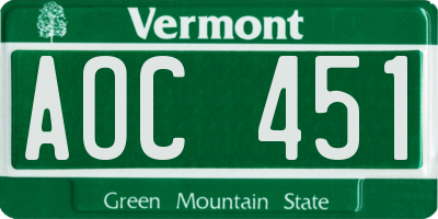 VT license plate AOC451
