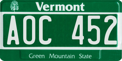VT license plate AOC452