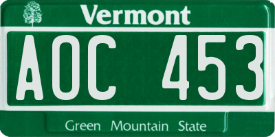 VT license plate AOC453