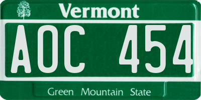 VT license plate AOC454