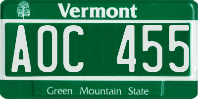 VT license plate AOC455
