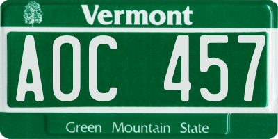 VT license plate AOC457