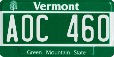 VT license plate AOC460