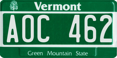 VT license plate AOC462