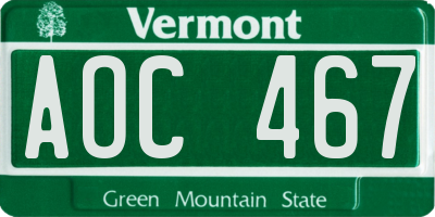 VT license plate AOC467