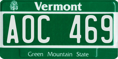 VT license plate AOC469