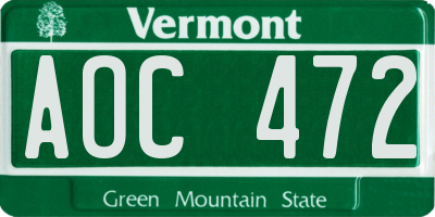 VT license plate AOC472