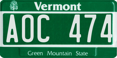 VT license plate AOC474