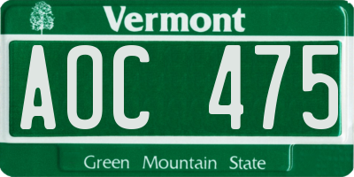 VT license plate AOC475