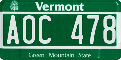 VT license plate AOC478