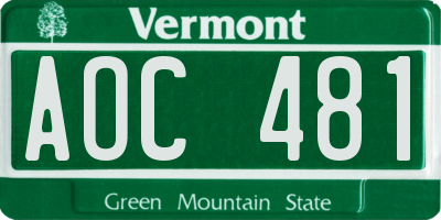 VT license plate AOC481