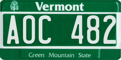 VT license plate AOC482