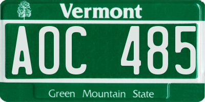 VT license plate AOC485