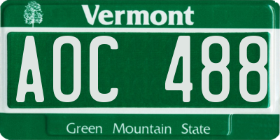 VT license plate AOC488