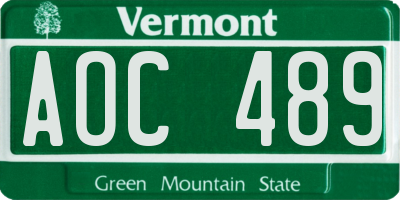 VT license plate AOC489