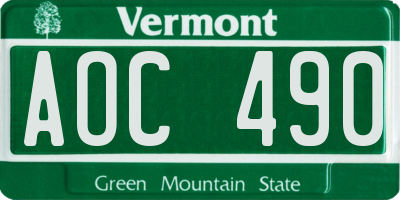 VT license plate AOC490