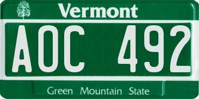 VT license plate AOC492