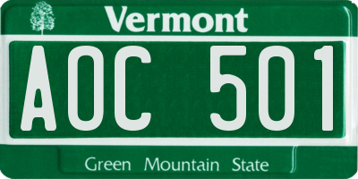 VT license plate AOC501