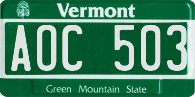 VT license plate AOC503