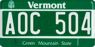 VT license plate AOC504