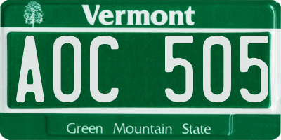 VT license plate AOC505