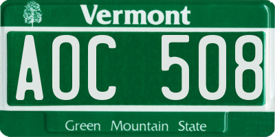 VT license plate AOC508