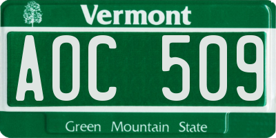 VT license plate AOC509