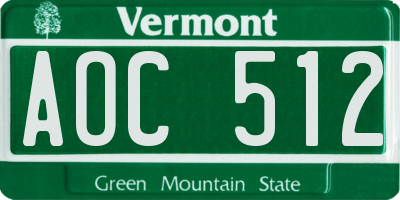 VT license plate AOC512