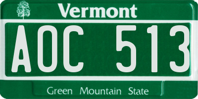 VT license plate AOC513