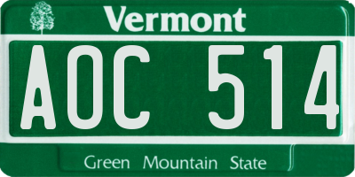 VT license plate AOC514