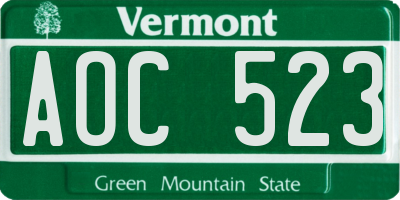 VT license plate AOC523