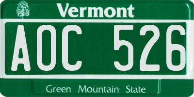 VT license plate AOC526
